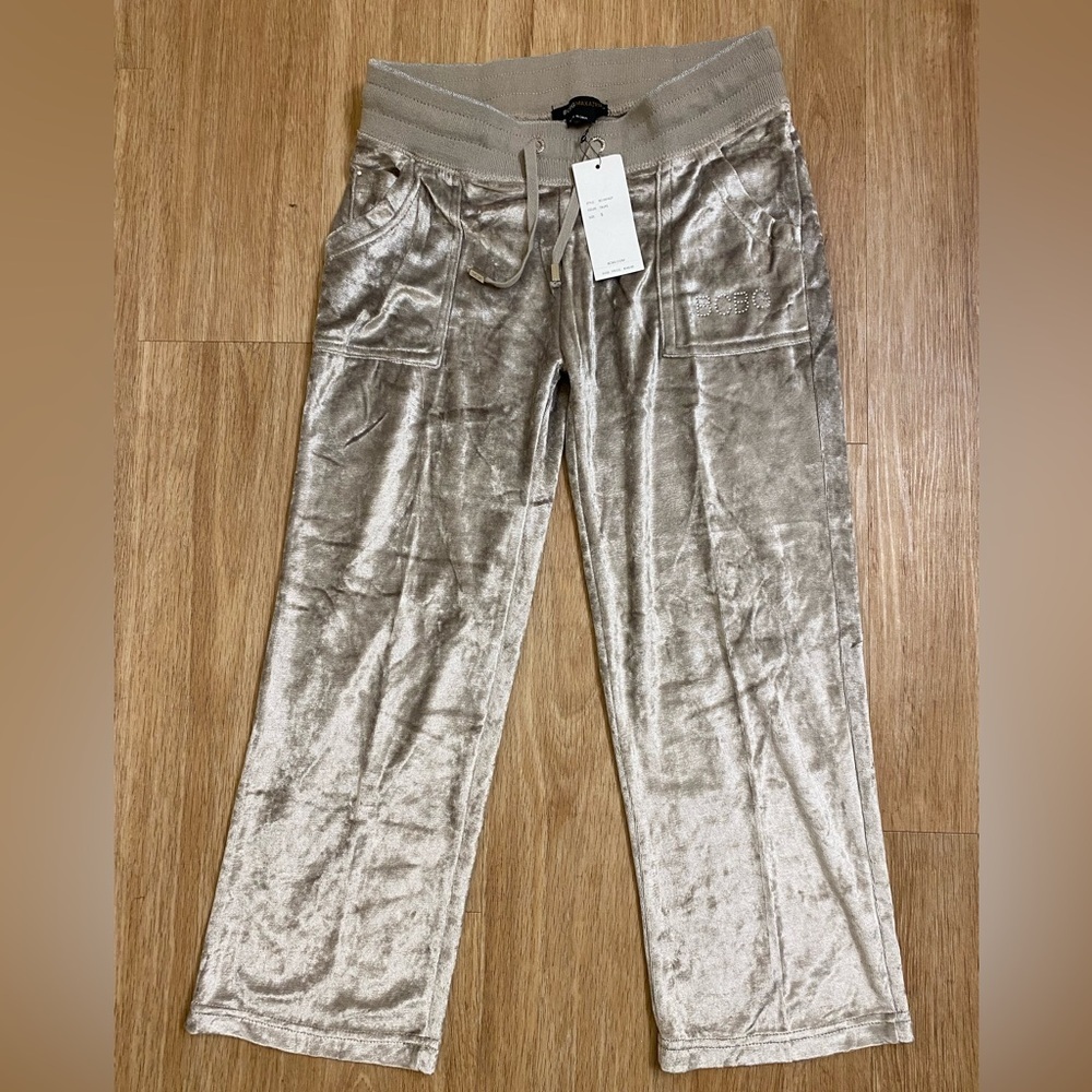 BCBGMaxAzria Taupe Metallic Velvet Sweatpants